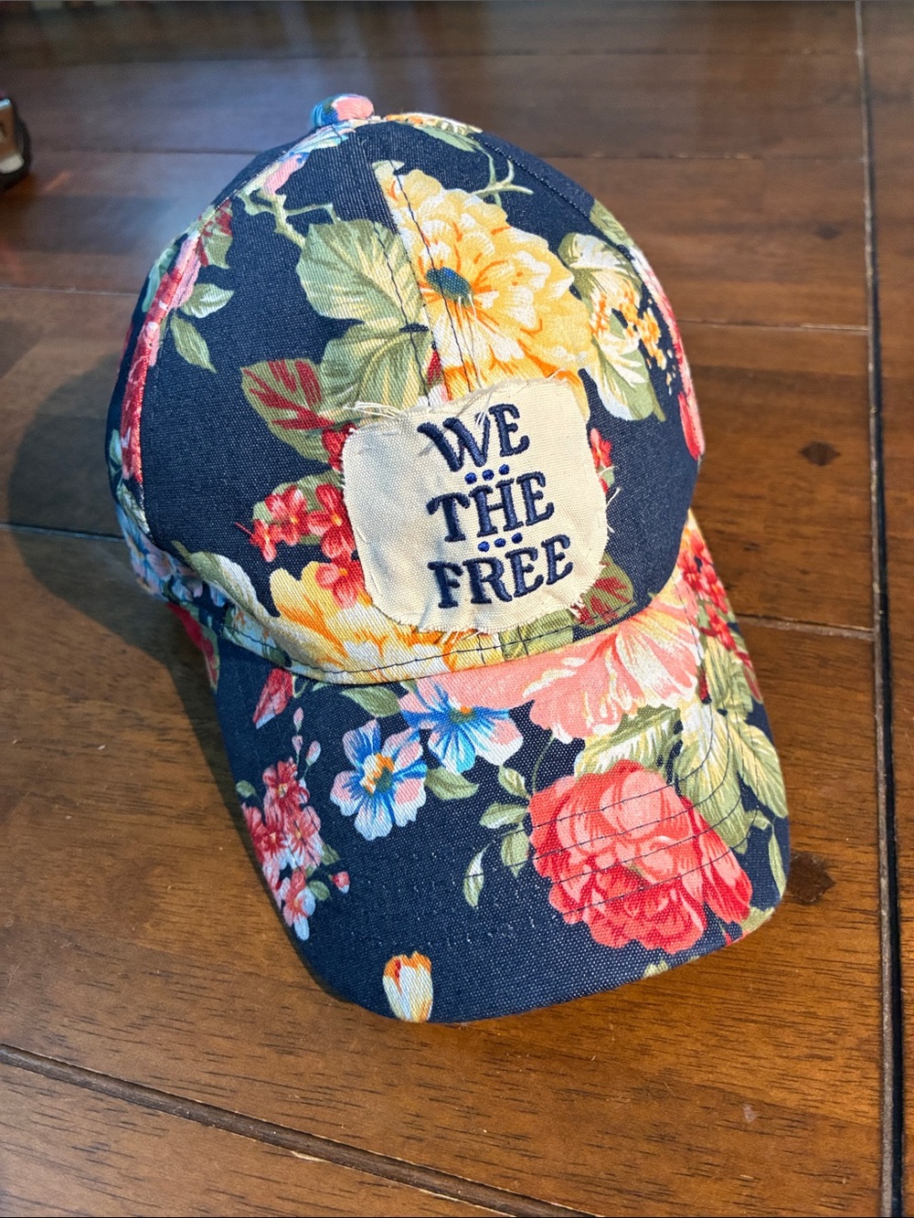 Upcycled denim Floral 'We The Free' Floral Denim Baseball Cap 💕